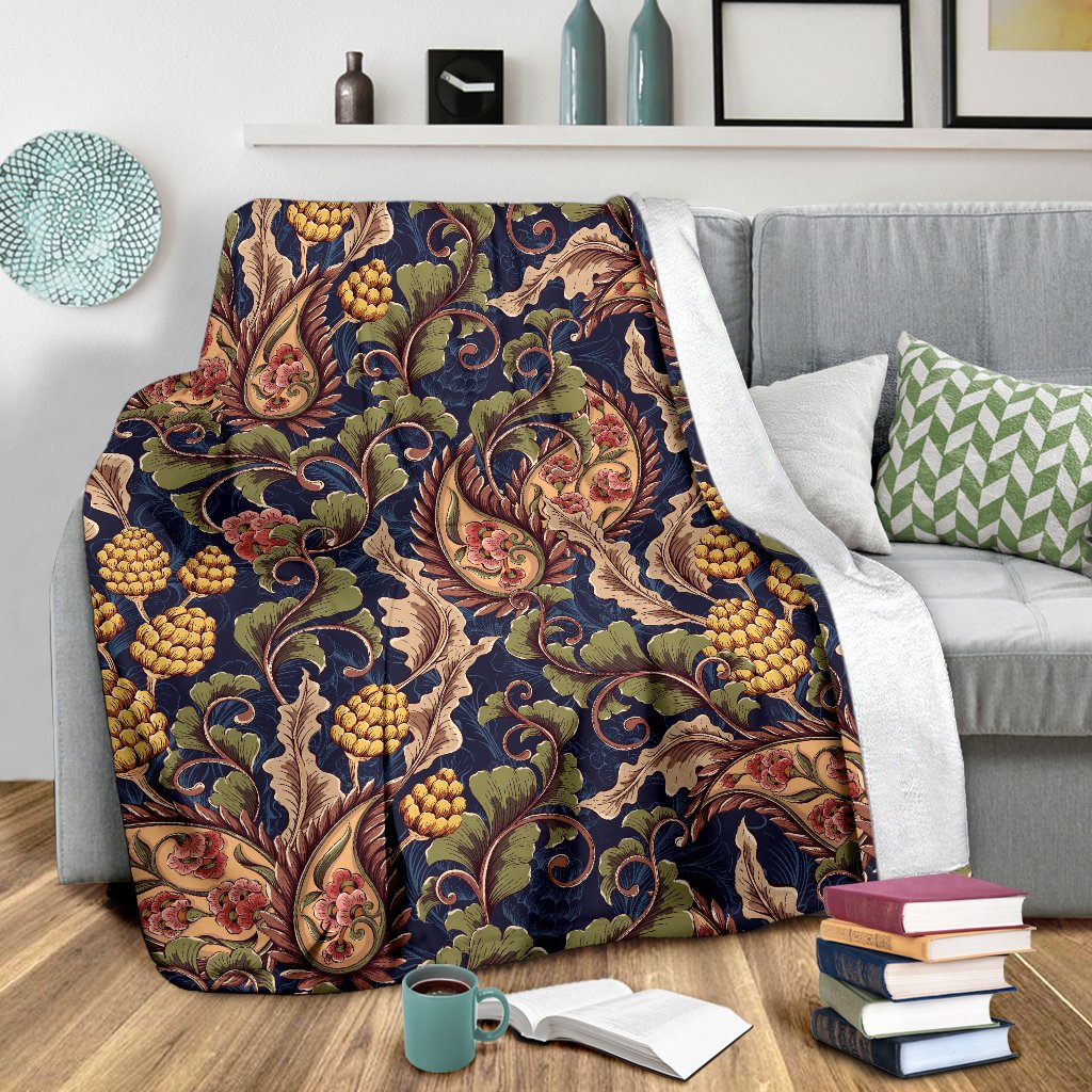 Floral Vintage Classic Print Fleece Blanket