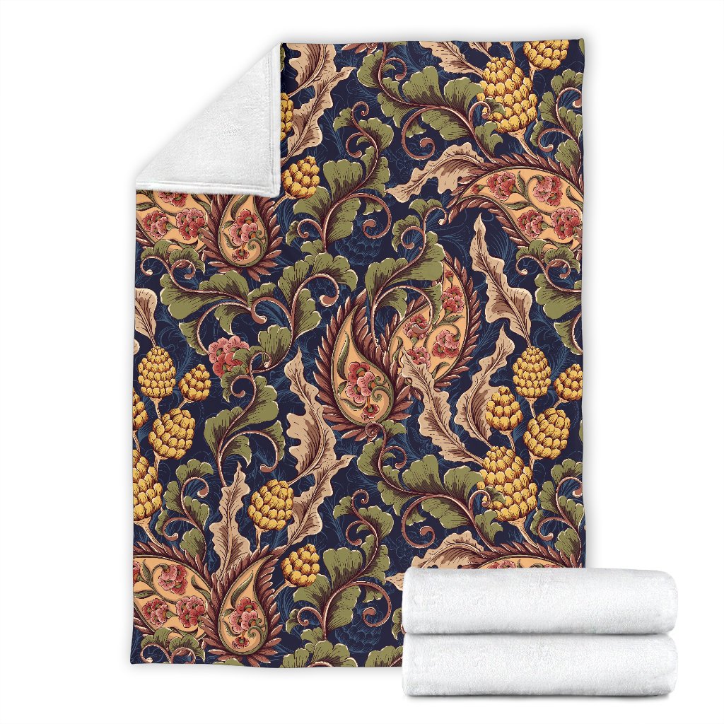 Floral Vintage Classic Print Fleece Blanket