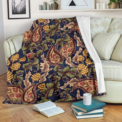 Floral Vintage Classic Print Fleece Blanket