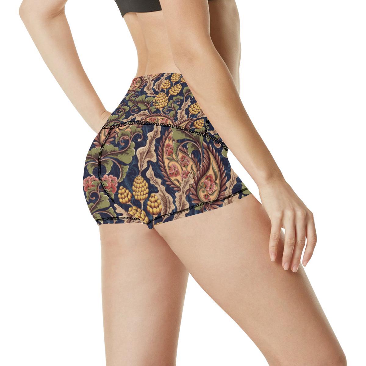 Floral Vintage Classic Print High Waisted Spandex Shorts-JTAMIGO.COM