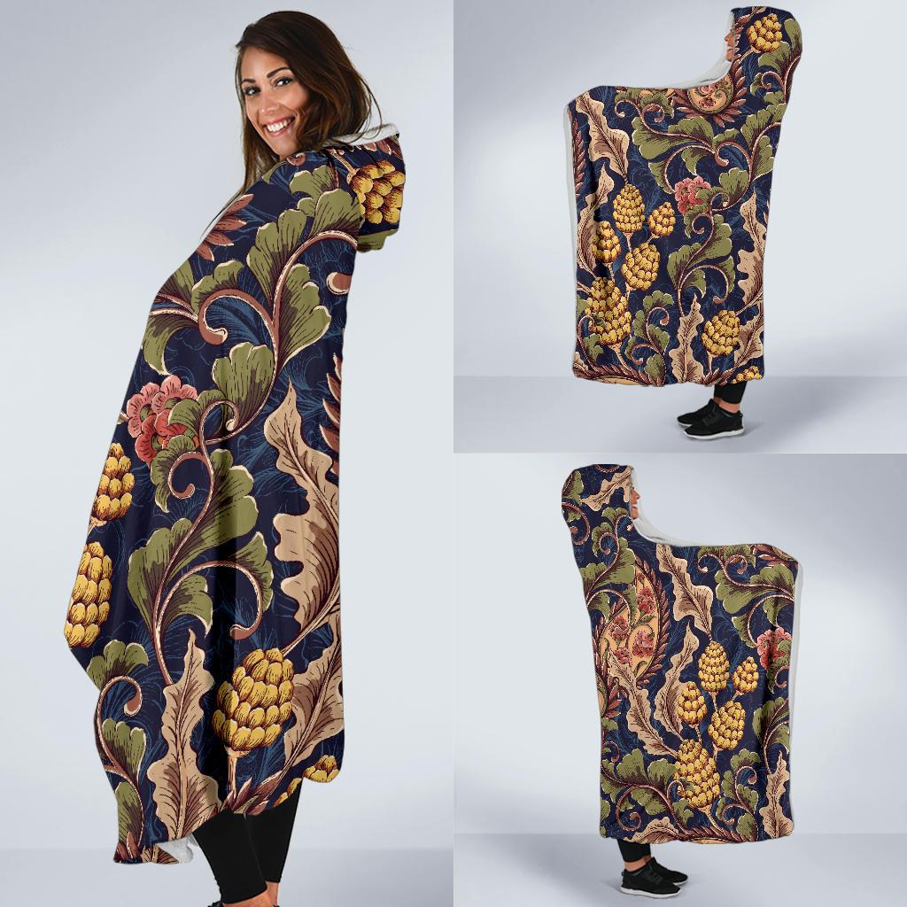 Floral Vintage Classic Print Hooded Blanket-JTAMIGO.COM
