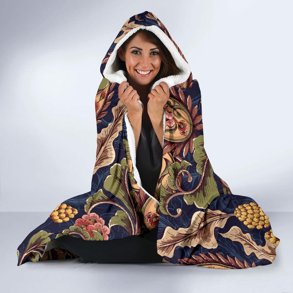 Floral Vintage Classic Print Hooded Blanket-JTAMIGO.COM