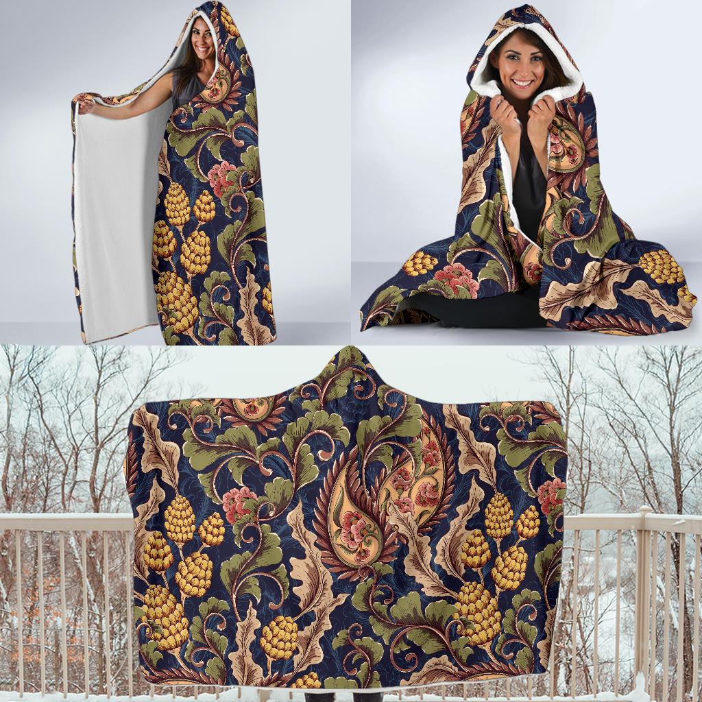 Floral Vintage Classic Print Hooded Blanket-JTAMIGO.COM