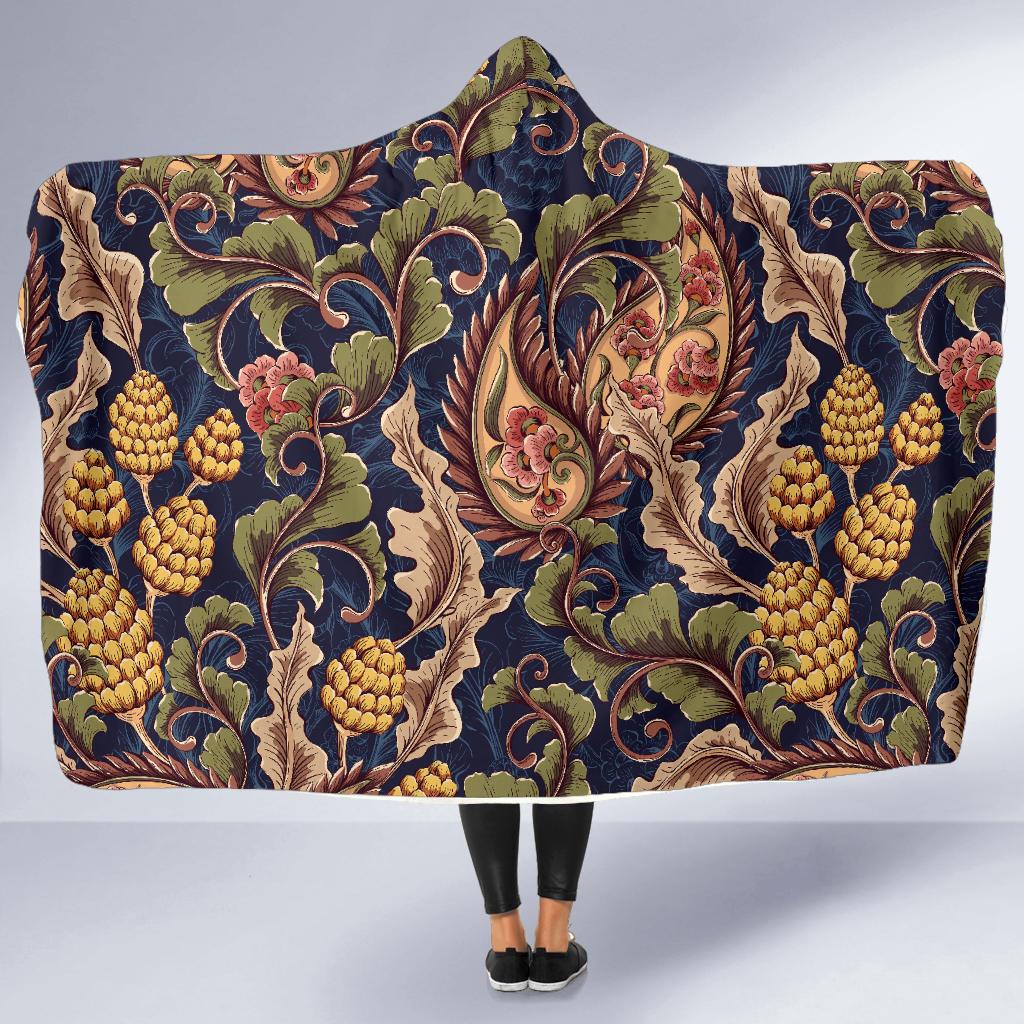 Floral Vintage Classic Print Hooded Blanket-JTAMIGO.COM