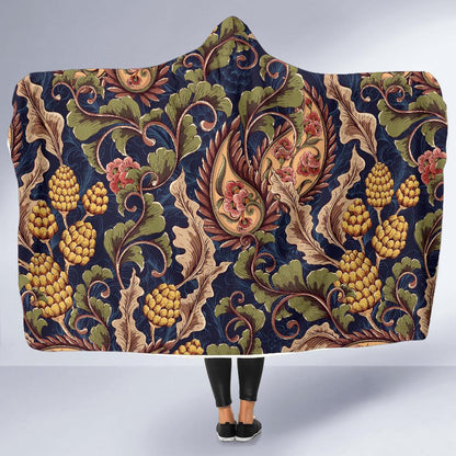 Floral Vintage Classic Print Hooded Blanket-JTAMIGO.COM