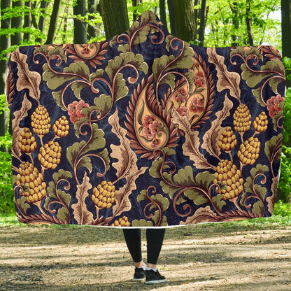 Floral Vintage Classic Print Hooded Blanket-JTAMIGO.COM
