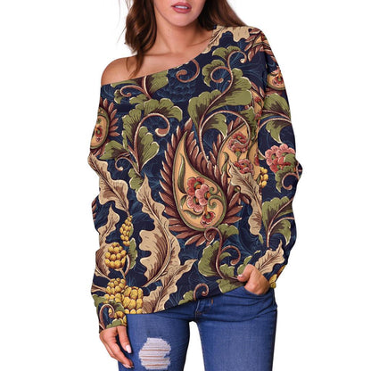 Floral Vintage Classic Print Off Shoulder Sweatshirt