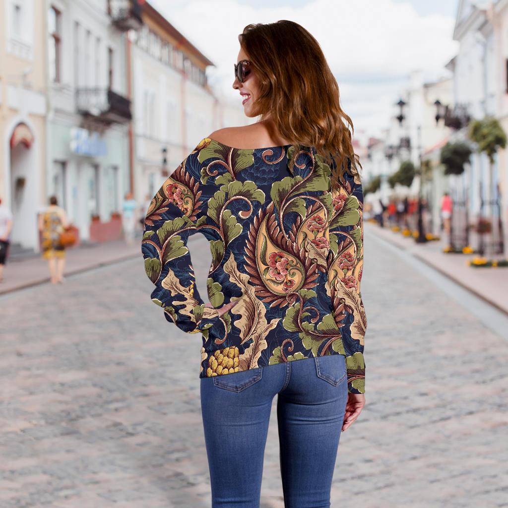 Floral Vintage Classic Print Off Shoulder Sweatshirt