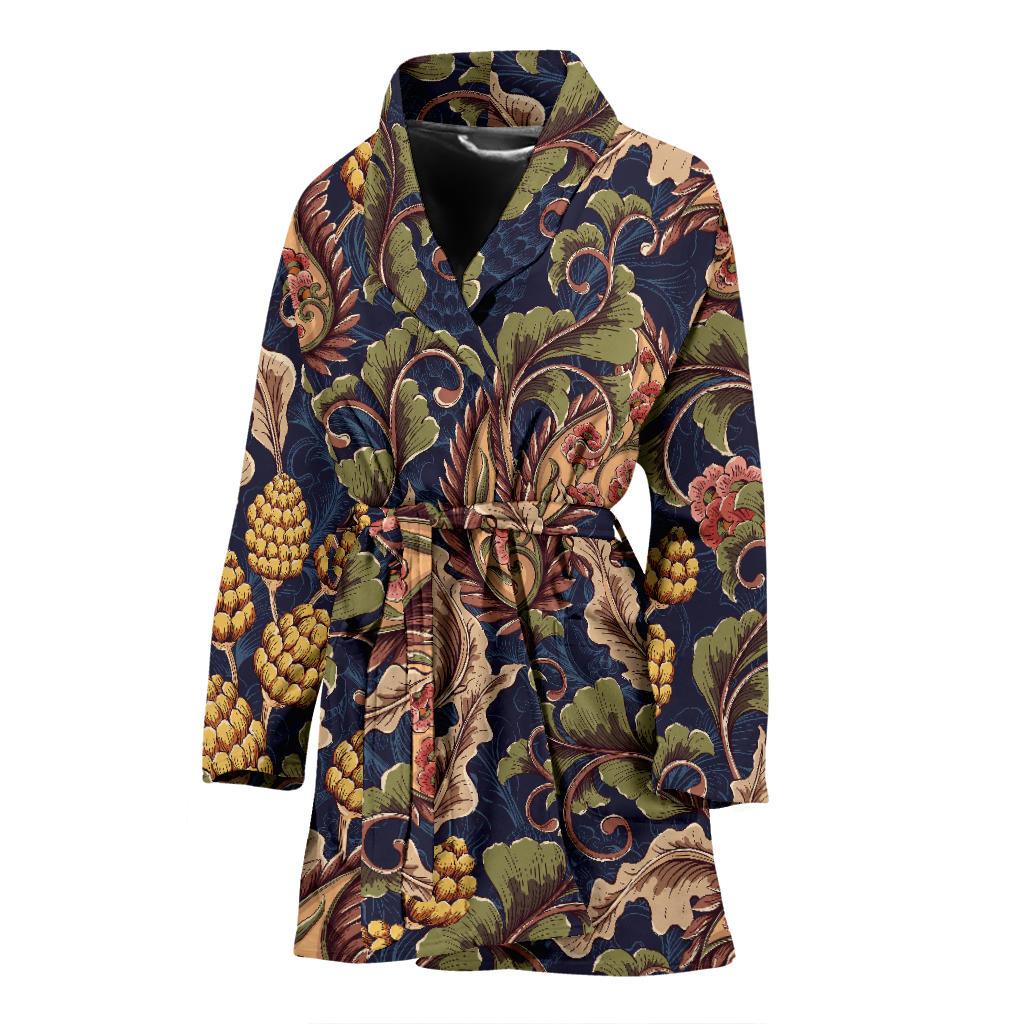 Floral Vintage Classic Print Women Bath Robe-JTAMIGO.COM