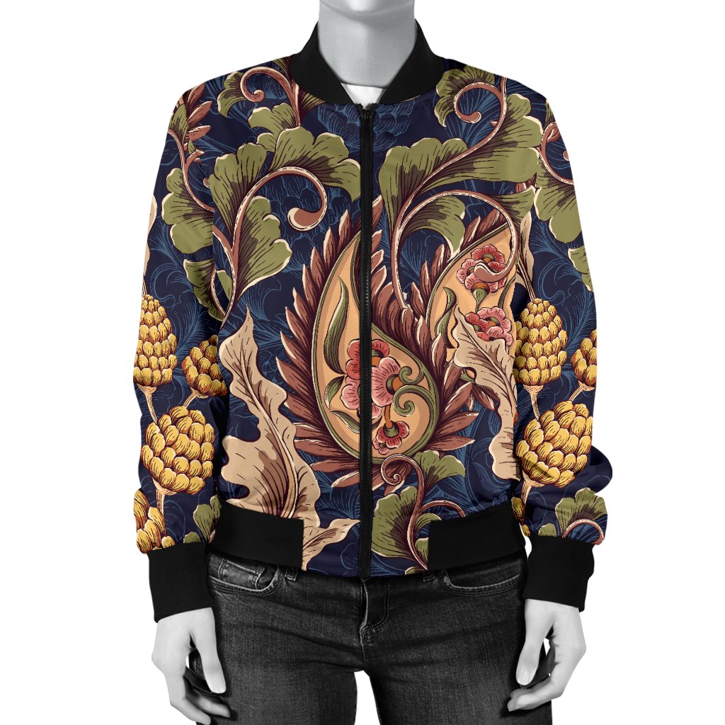 Floral Vintage Classic Print Women Casual Bomber Jacket
