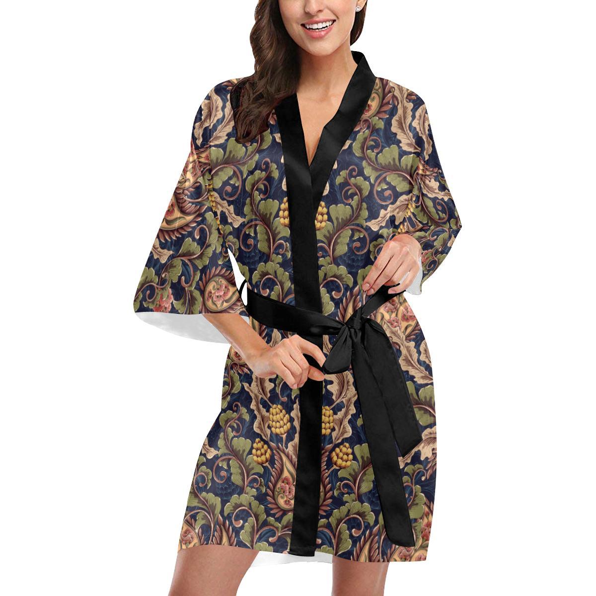 Floral Vintage Classic Print Women Short Kimono Robe