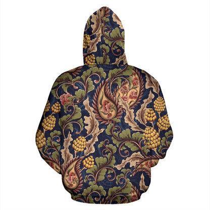 Floral Vintage Classic Print Zip Up Hoodie