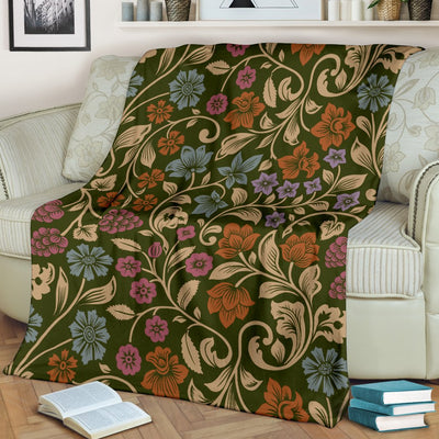 Floral Vintage Print Pattern Fleece Blanket
