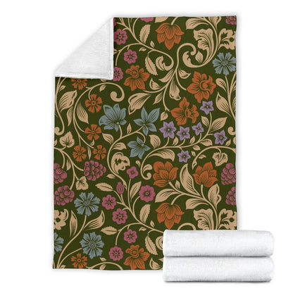 Floral Vintage Print Pattern Fleece Blanket