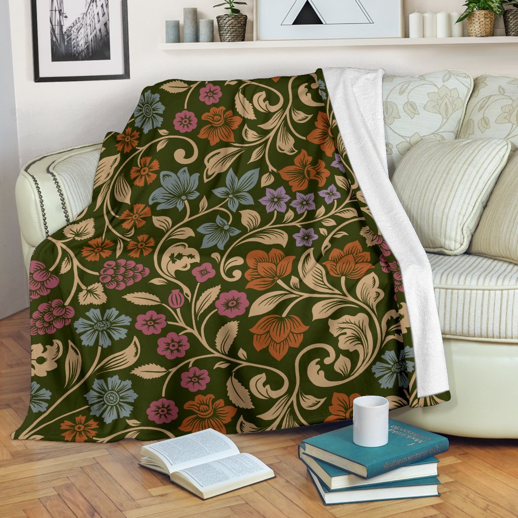 Floral Vintage Print Pattern Fleece Blanket