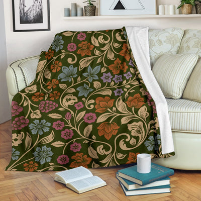 Floral Vintage Print Pattern Fleece Blanket