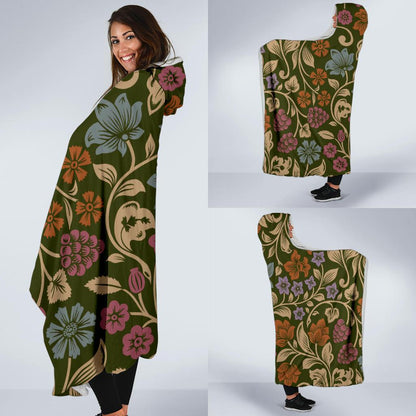 Floral Vintage Print Pattern Hooded Blanket-JTAMIGO.COM