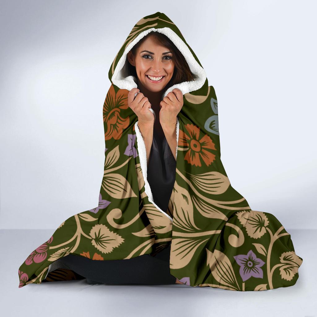 Floral Vintage Print Pattern Hooded Blanket-JTAMIGO.COM