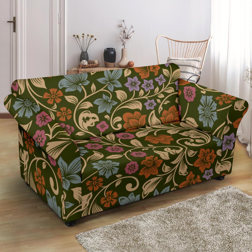 Floral Vintage Print Pattern Loveseat Slipcover-JTAMIGO.COM