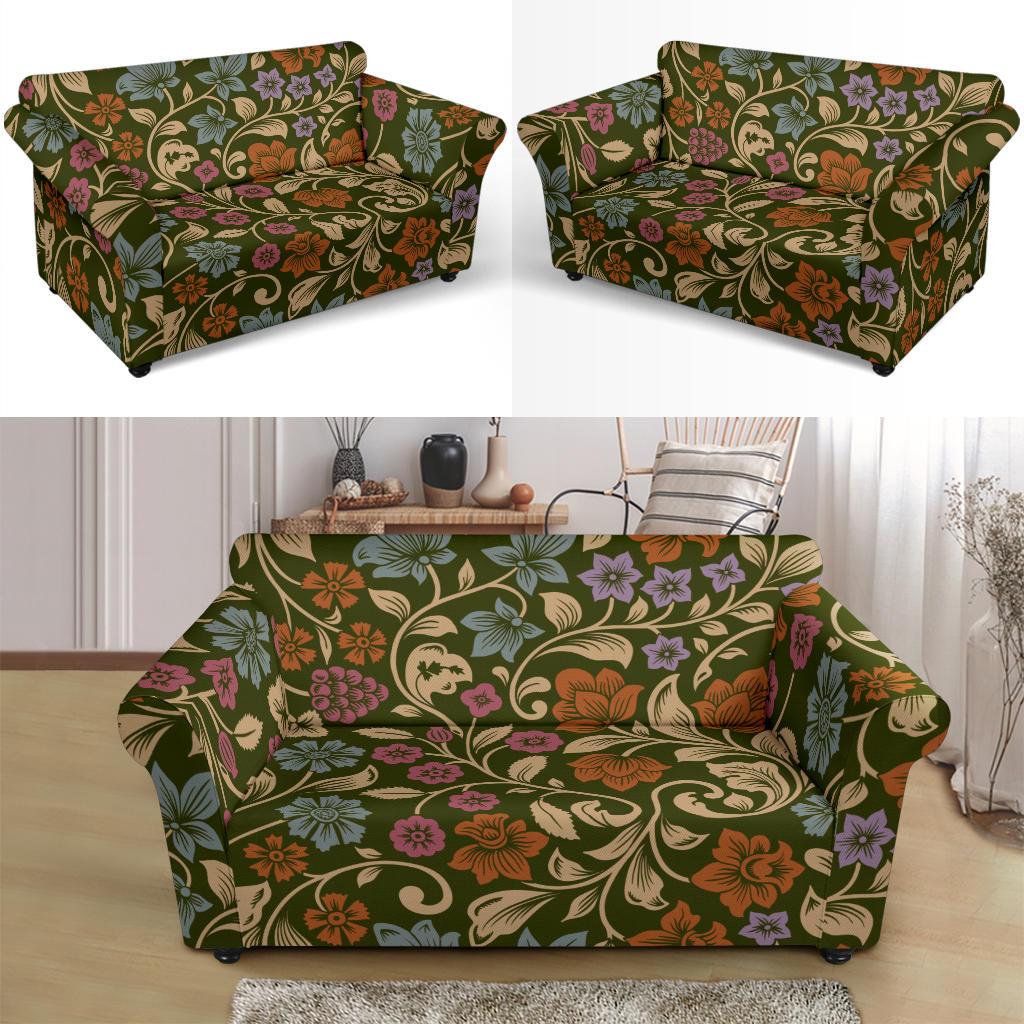 Floral Vintage Print Pattern Loveseat Slipcover-JTAMIGO.COM