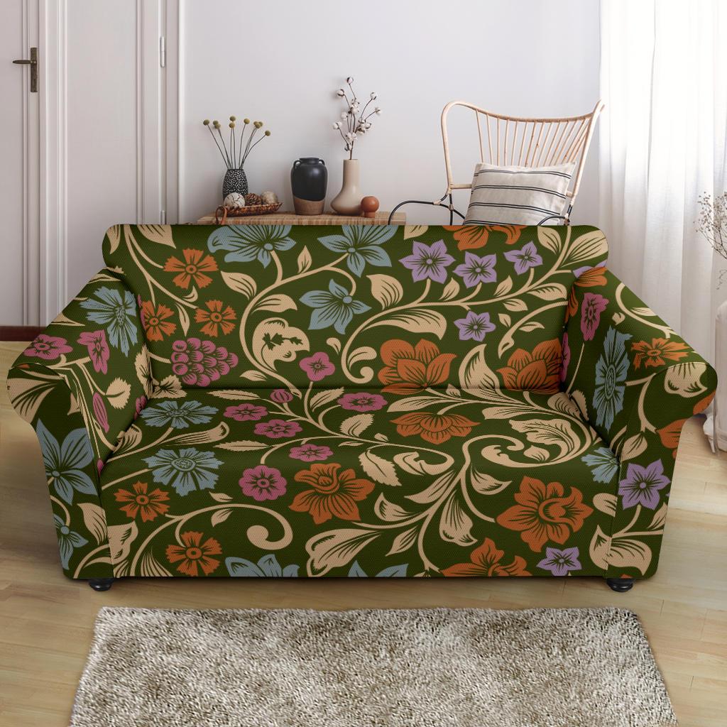 Floral Vintage Print Pattern Loveseat Slipcover-JTAMIGO.COM