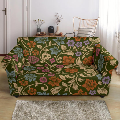 Floral Vintage Print Pattern Loveseat Slipcover-JTAMIGO.COM