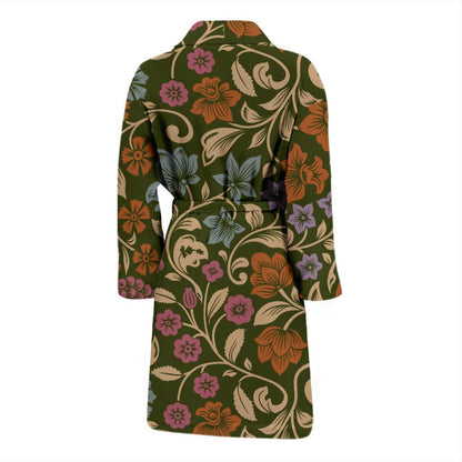 Floral Vintage Print Pattern Men Bath Robe-JTAMIGO.COM