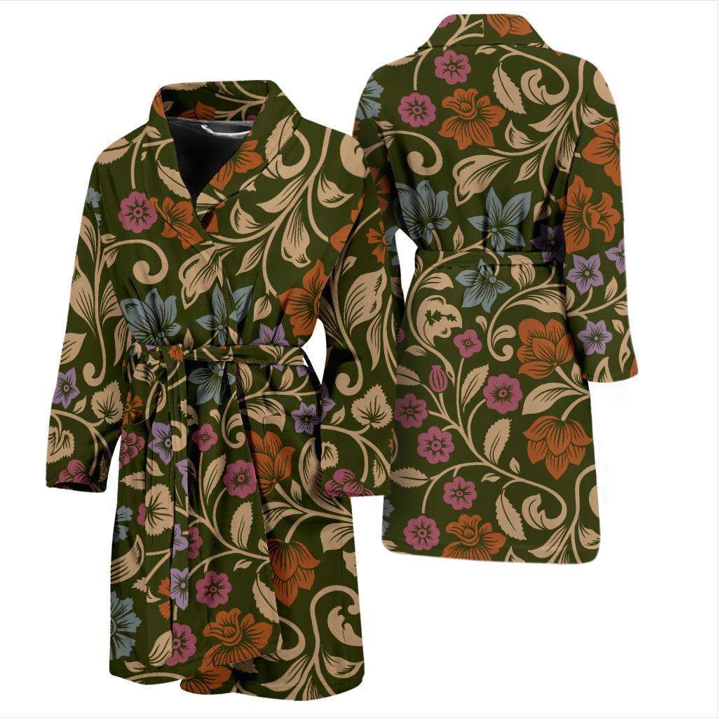 Floral Vintage Print Pattern Men Bath Robe-JTAMIGO.COM