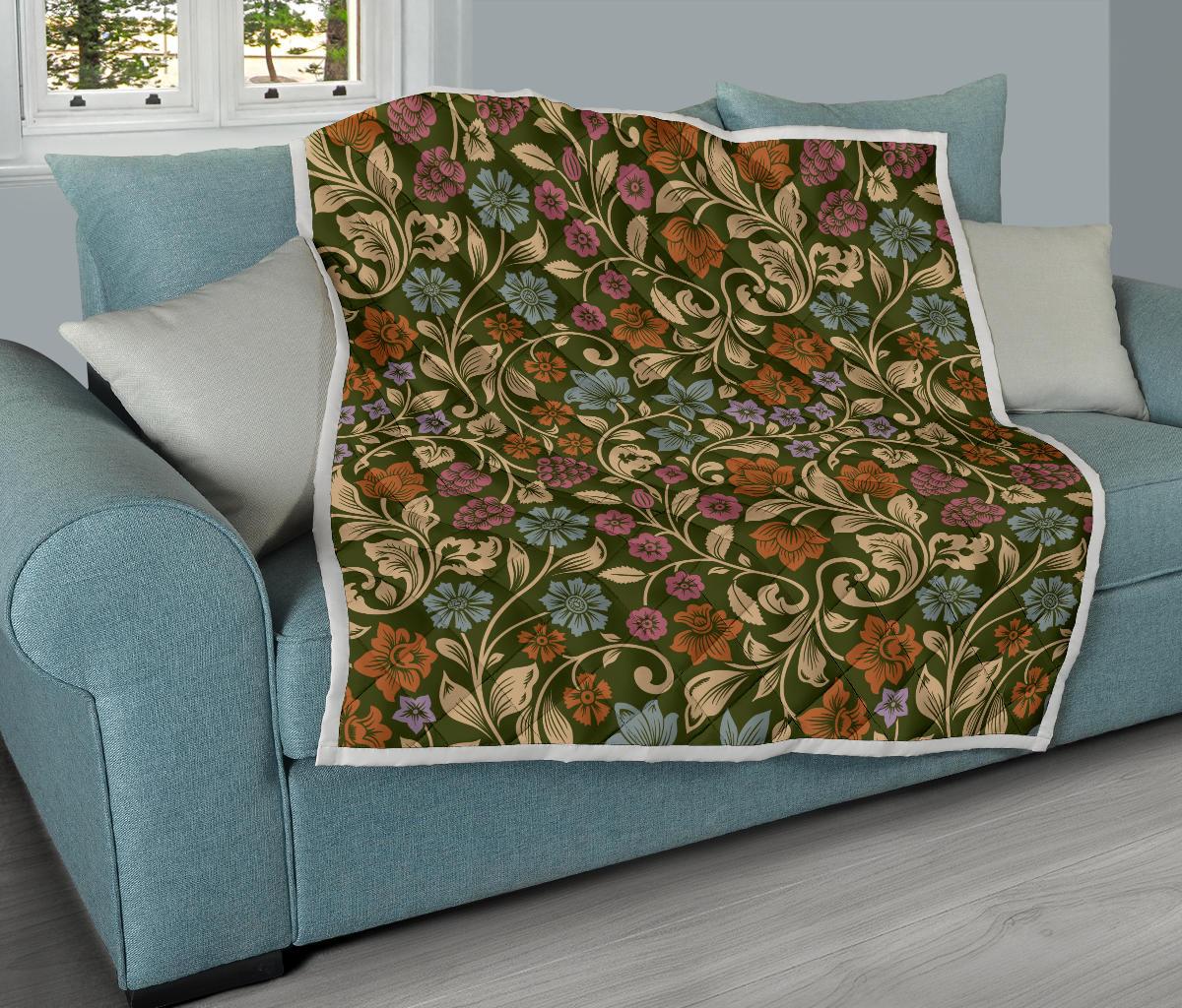 Floral Vintage Print Pattern Premium Quilt-JTAMIGO.COM
