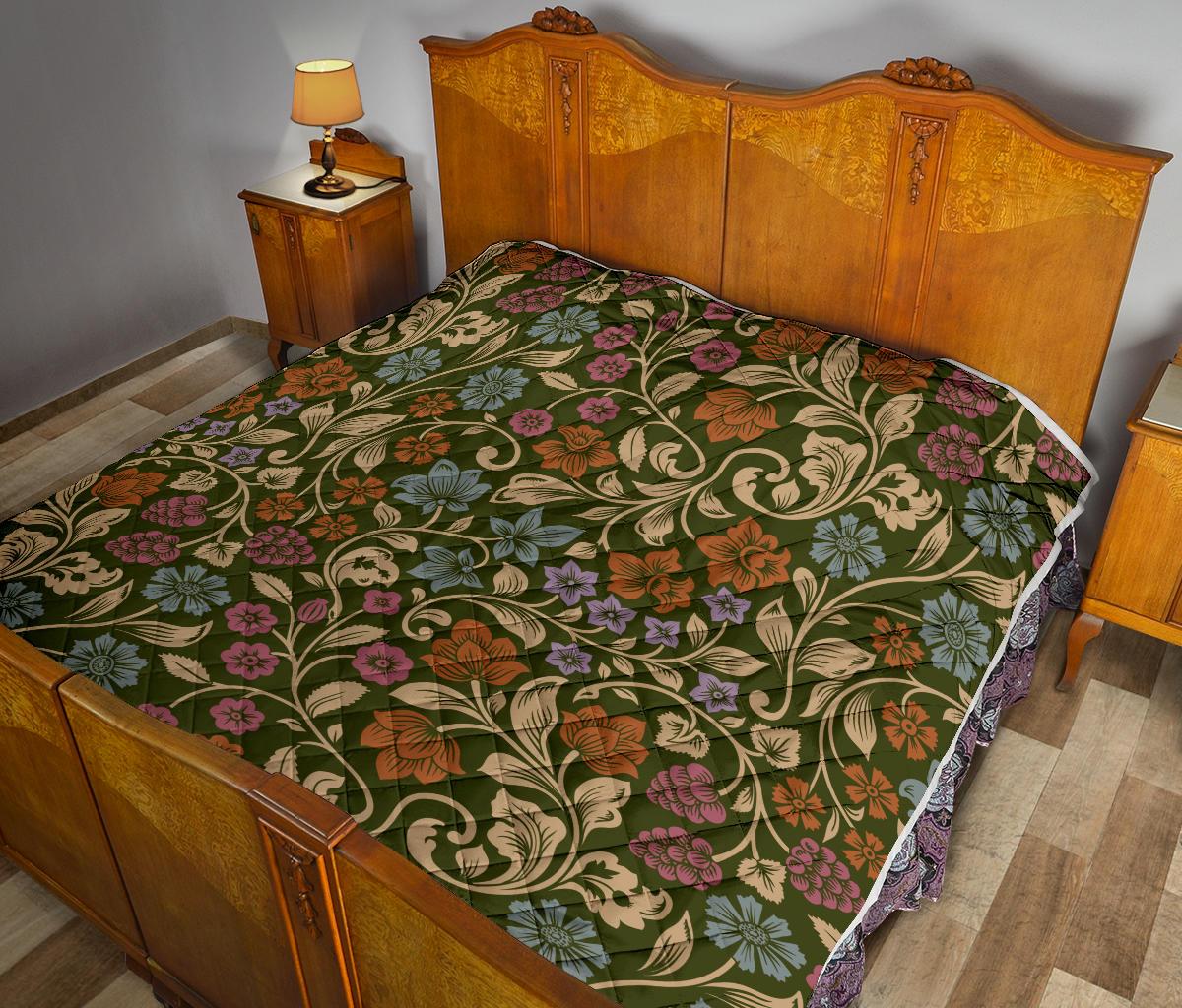 Floral Vintage Print Pattern Premium Quilt-JTAMIGO.COM