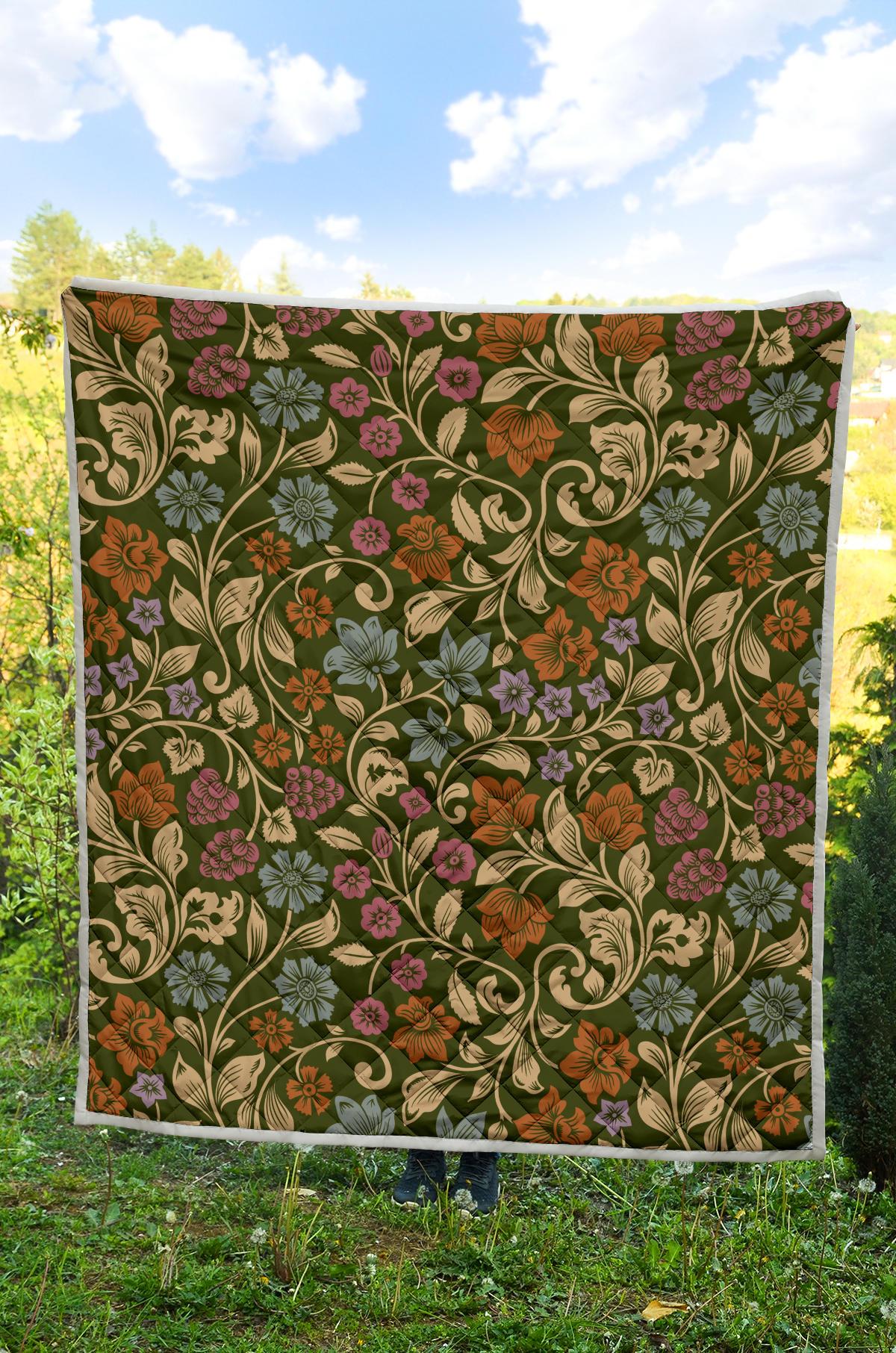 Floral Vintage Print Pattern Premium Quilt-JTAMIGO.COM