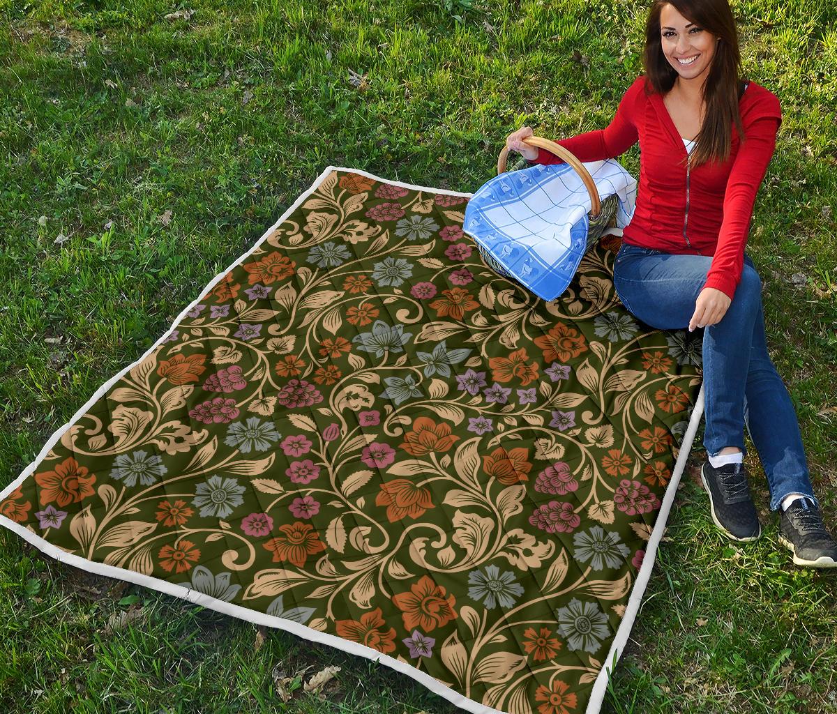 Floral Vintage Print Pattern Premium Quilt-JTAMIGO.COM