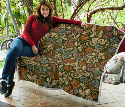 Floral Vintage Print Pattern Premium Quilt-JTAMIGO.COM