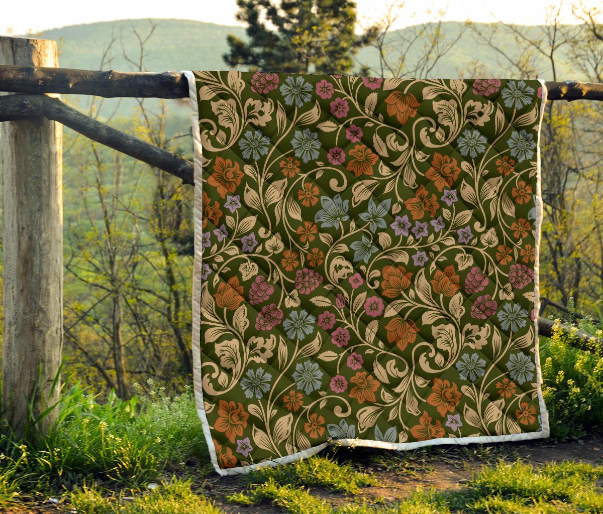 Floral Vintage Print Pattern Premium Quilt-JTAMIGO.COM