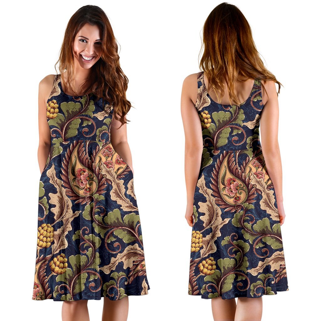 Floral Vintage Print Pattern Sleeveless Dress