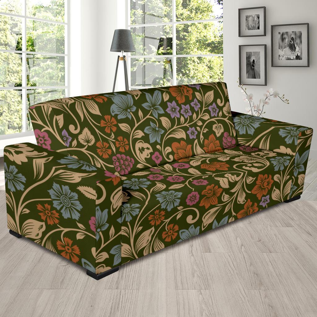 Floral Vintage Print Pattern Sofa Slipcover-JTAMIGO.COM