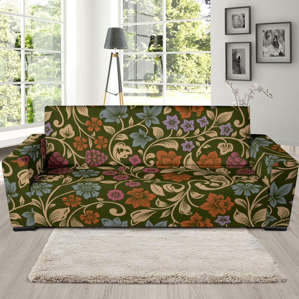 Floral Vintage Print Pattern Sofa Slipcover-JTAMIGO.COM