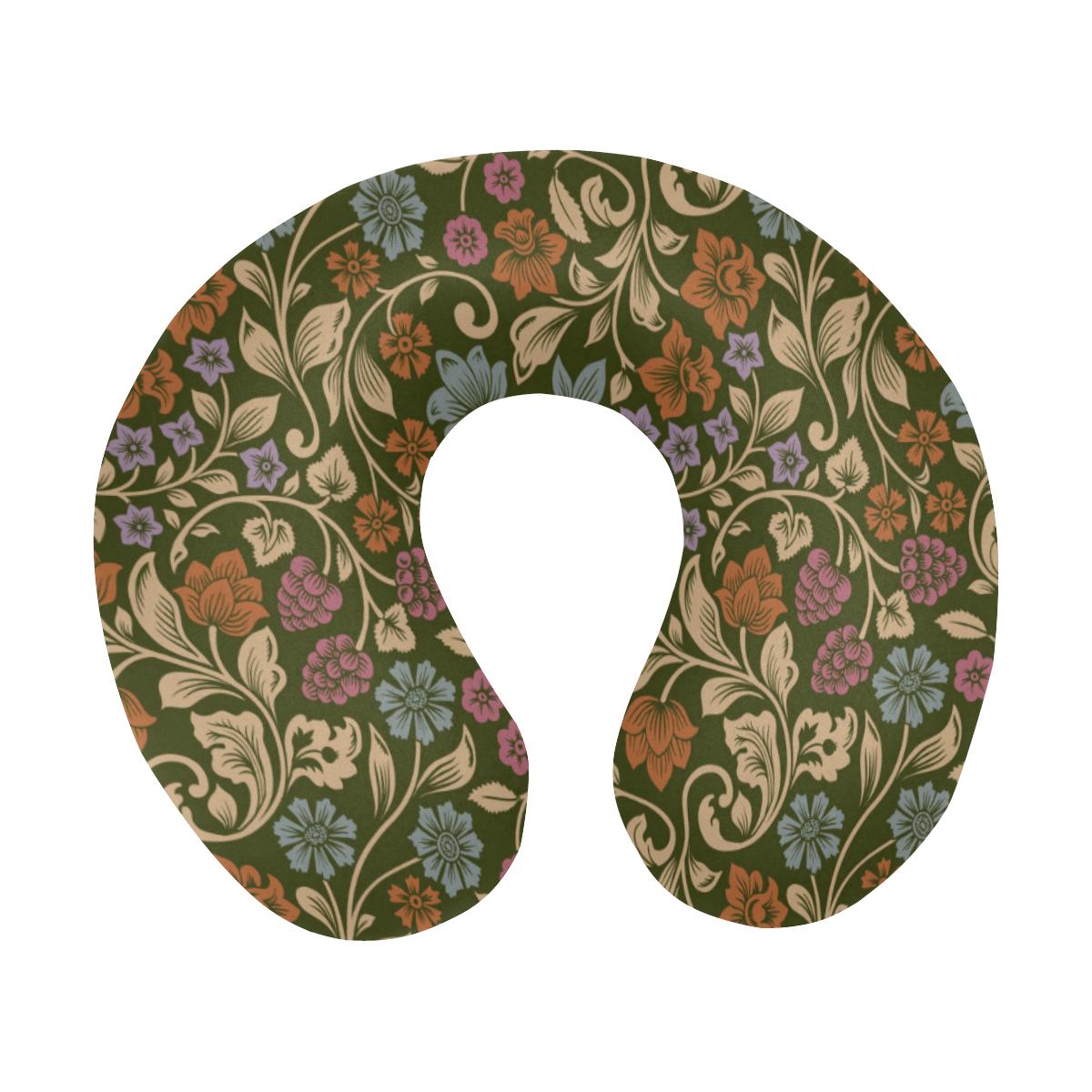 Floral Vintage Print Pattern U-Shaped Travel Neck Pillow-JTAMIGO.COM