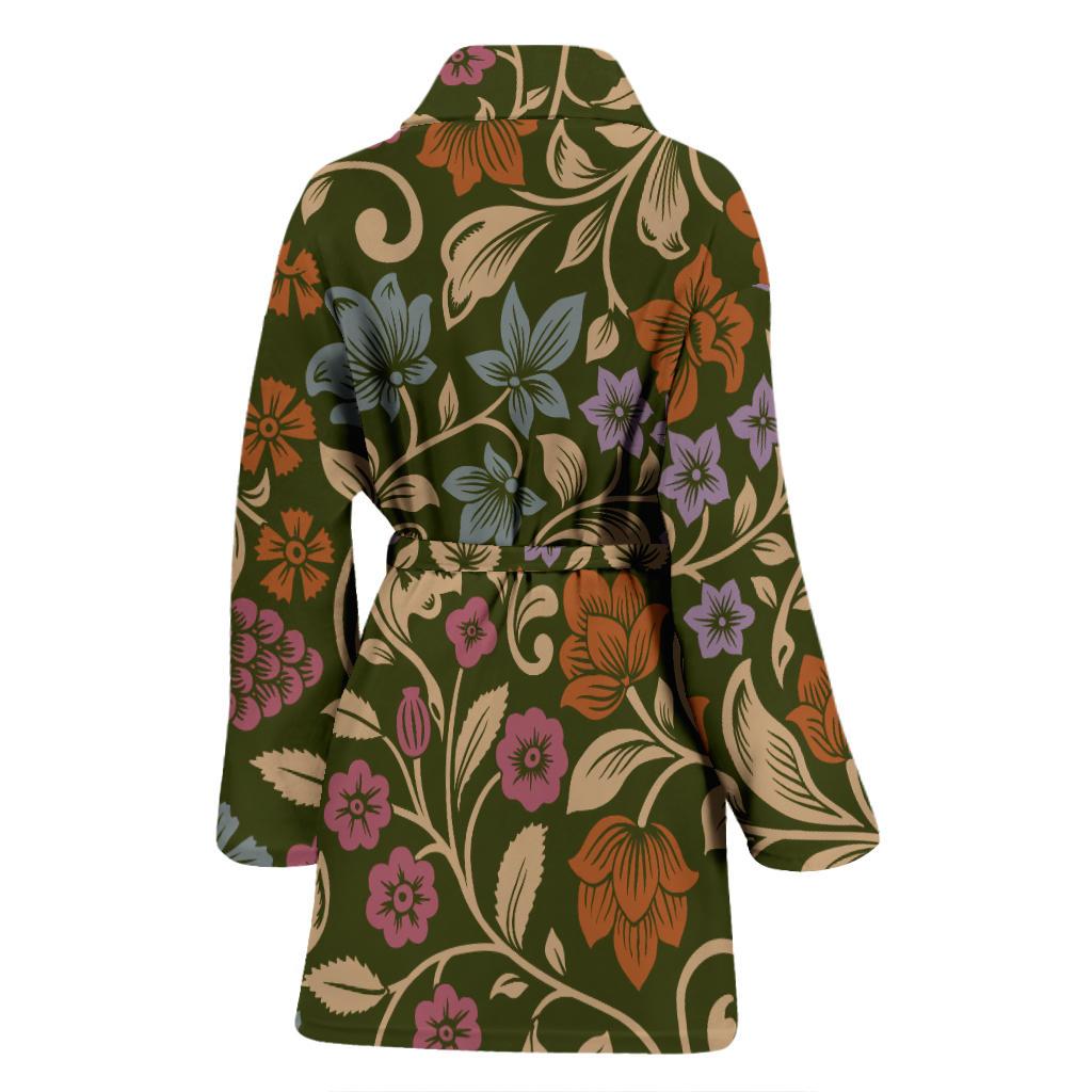 Floral Vintage Print Pattern Women Bath Robe-JTAMIGO.COM