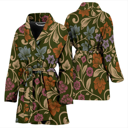 Floral Vintage Print Pattern Women Bath Robe-JTAMIGO.COM