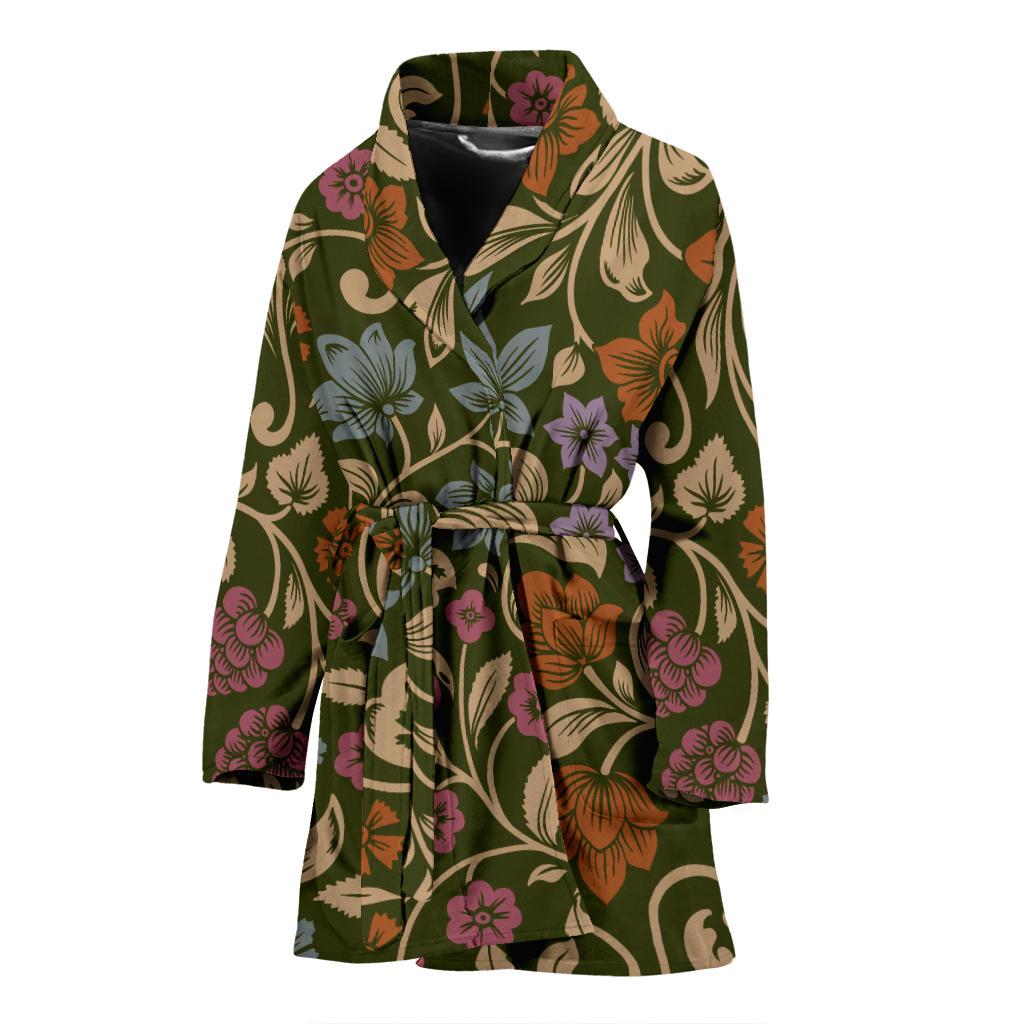 Floral Vintage Print Pattern Women Bath Robe-JTAMIGO.COM