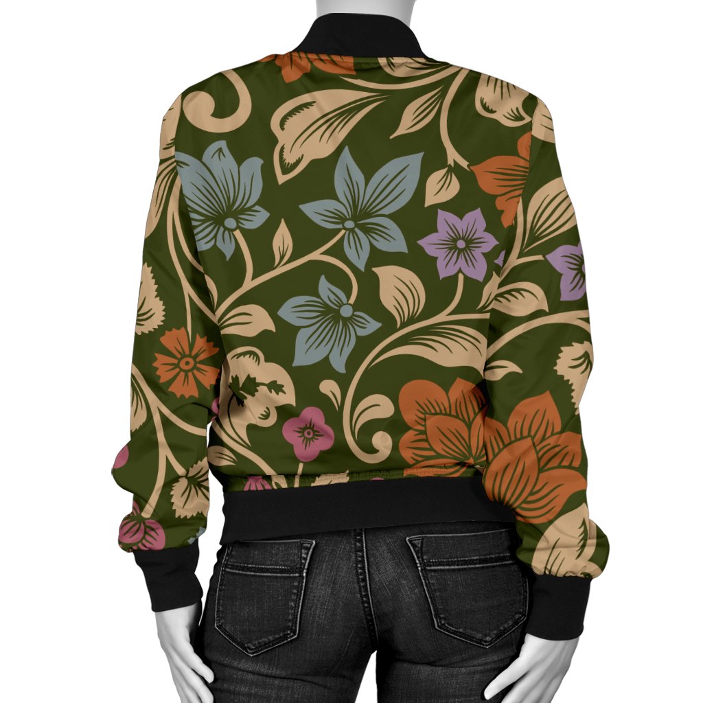 Floral Vintage Print Pattern Women Casual Bomber Jacket