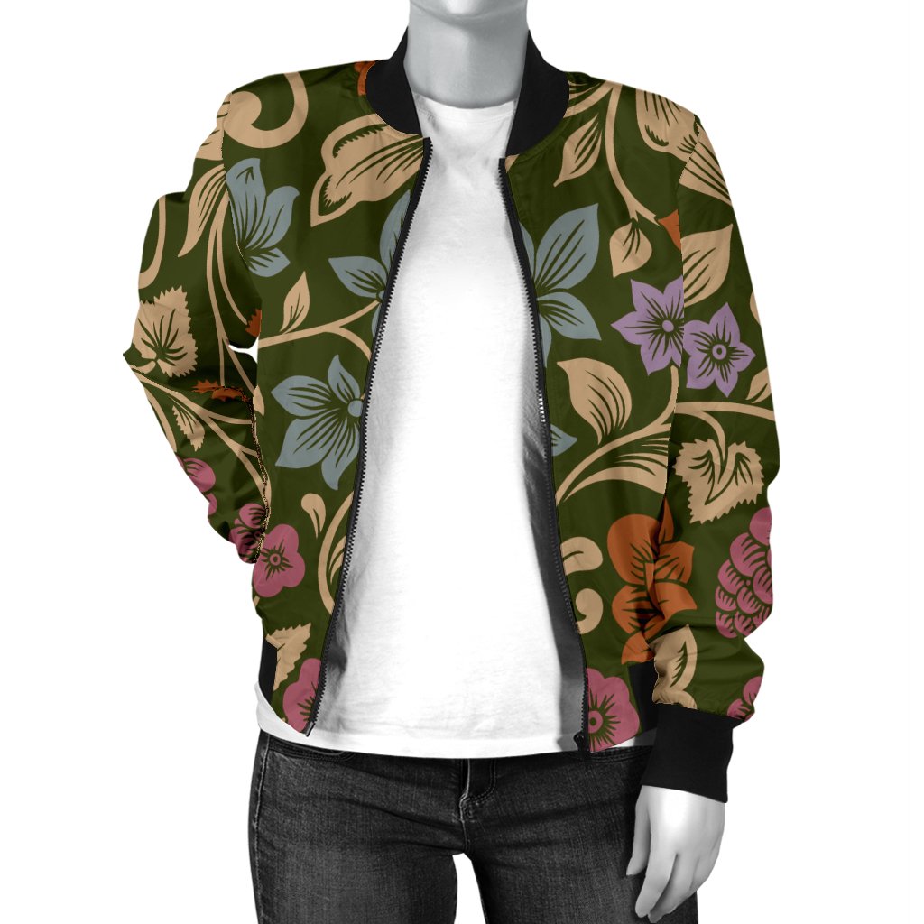 Floral Vintage Print Pattern Women Casual Bomber Jacket