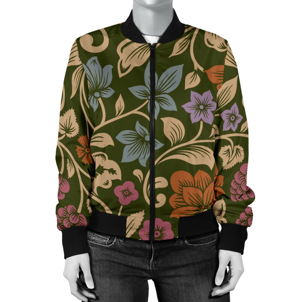 Floral Vintage Print Pattern Women Casual Bomber Jacket