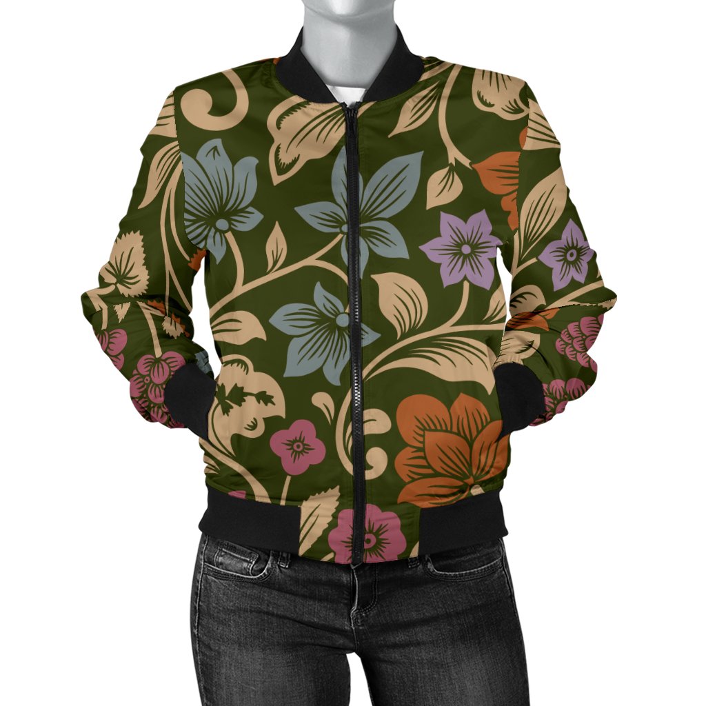 Floral Vintage Print Pattern Women Casual Bomber Jacket