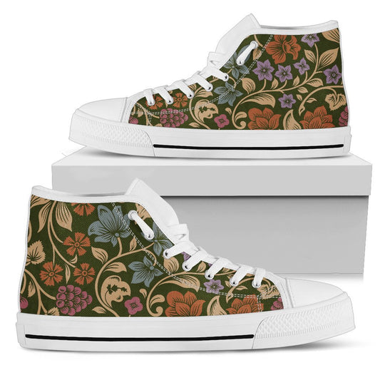 Floral Vintage Print Pattern Women High Top Shoes