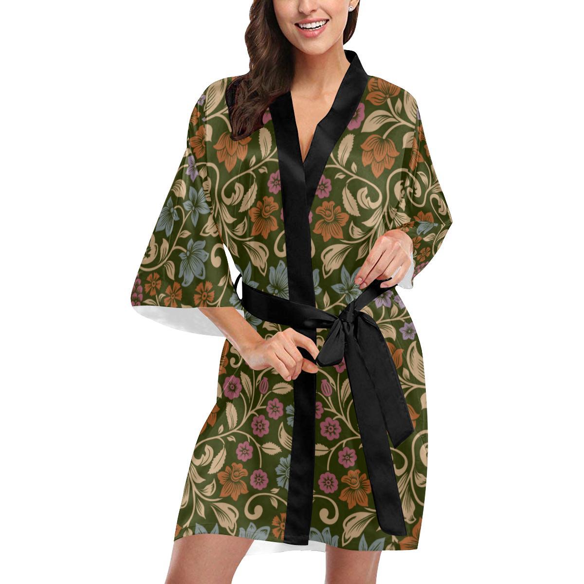 Floral Vintage Print Pattern Women Short Kimono Robe