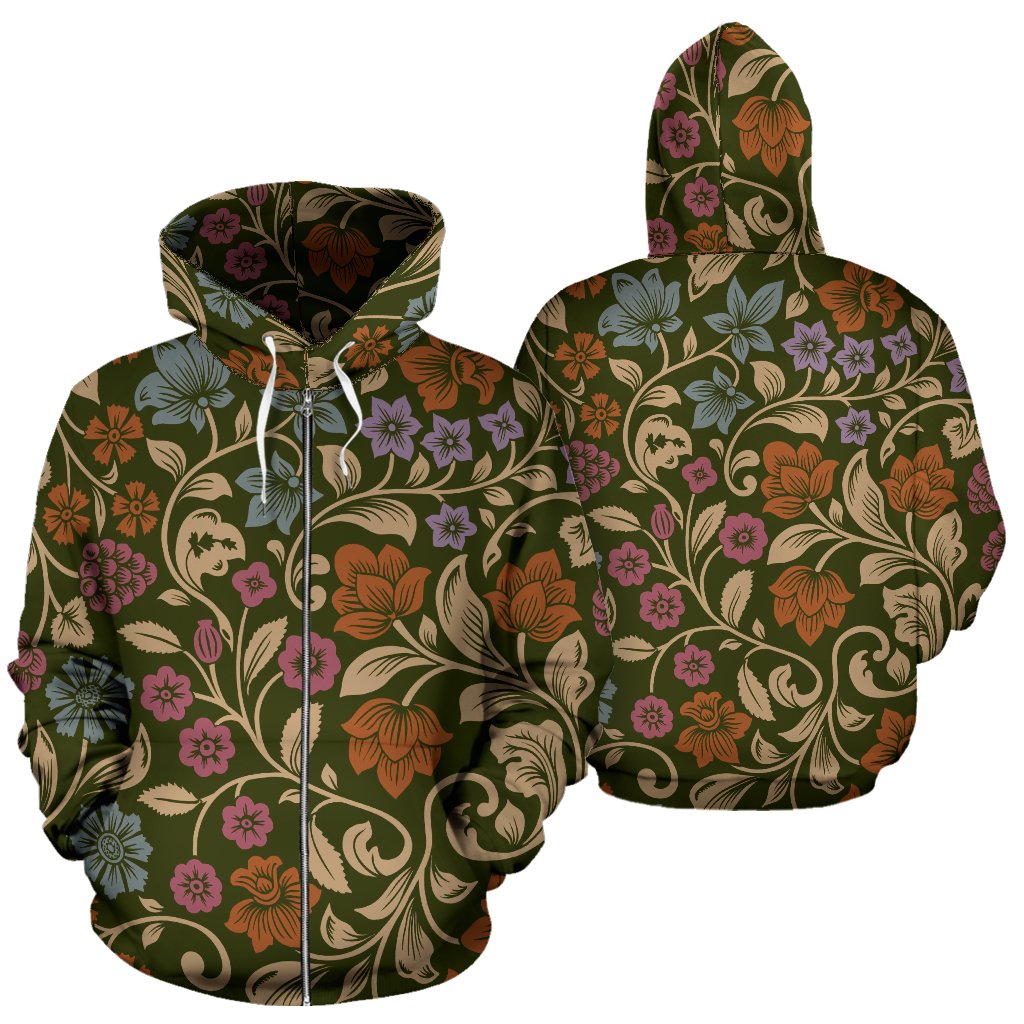 Floral Vintage Print Pattern Zip Up Hoodie