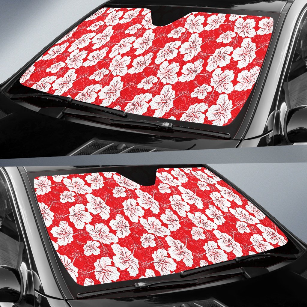Flower Hawaiian Hibiscus Red Background Print Car Sun Shade For Windshield