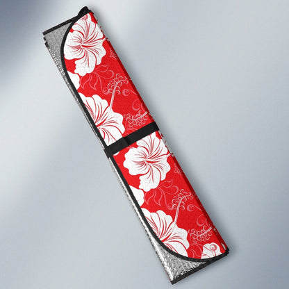 Flower Hawaiian Hibiscus Red Background Print Car Sun Shade For Windshield